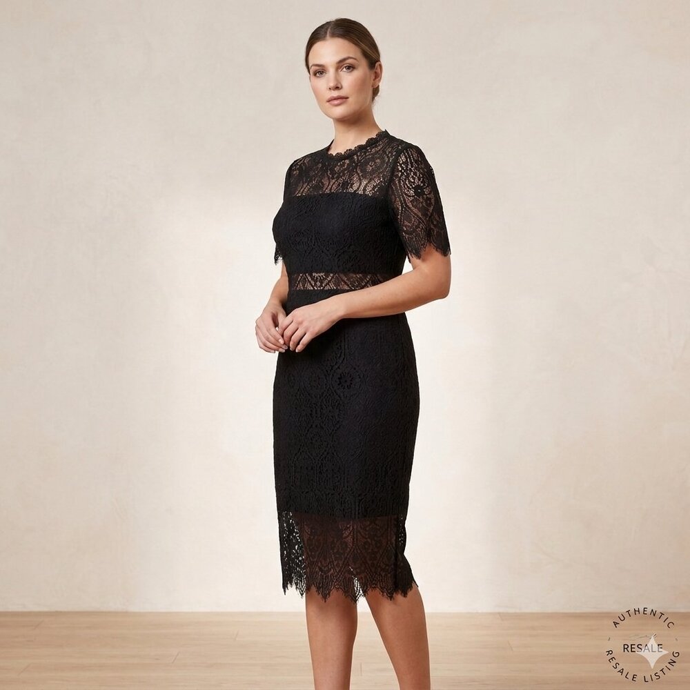 Lulus Remarkable Black Sheer Lace Dress Sz L |‎ Elegant Cocktail Mini Whimsigoth